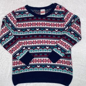 Baby hug cotton fair isle heart print button shoulder sweater size 3-4